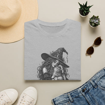 Witch and Cat Graphic T-Shirt — Cozy Gothic Halloween Tee