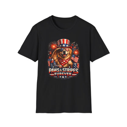 Patriotic Dog T-Shirt — "Paws & Stripes Forever" 4th of July Tee