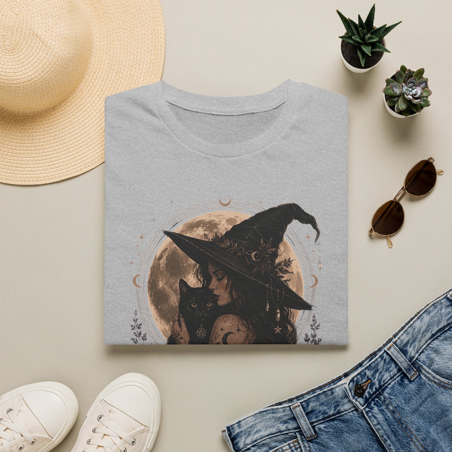 Witch Cat Moon T-Shirt – Gothic Witchcraft Graphic Tee