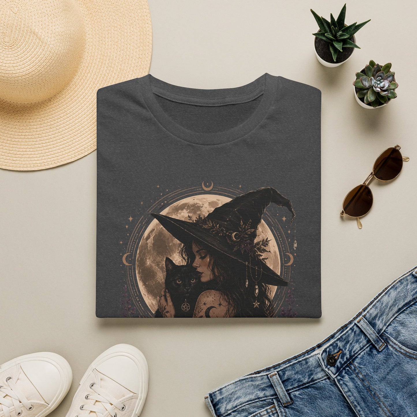 Witch Cat Moon T-Shirt – Gothic Witchcraft Graphic Tee