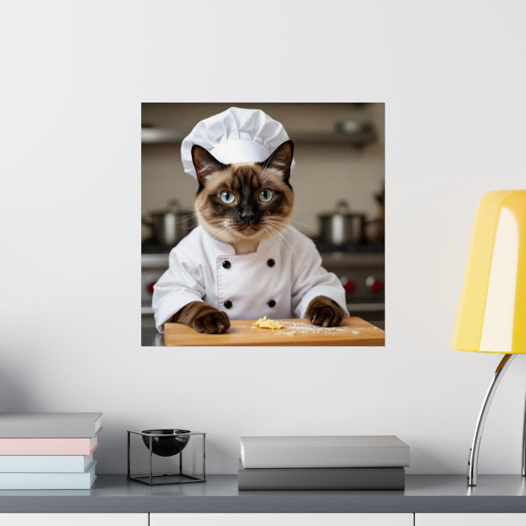 Chef Cat Poster — Cute Siamese Cat in Chef Outfit Matte Vertical Wall Art