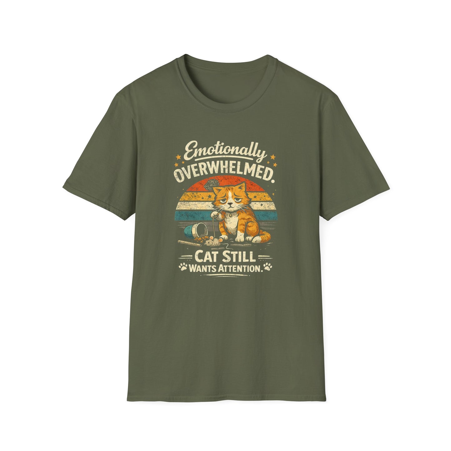 T-Shirt — "Emotionally Overwhelmed, Cat Still Wants Attention" Cute Vintage Cat Tee