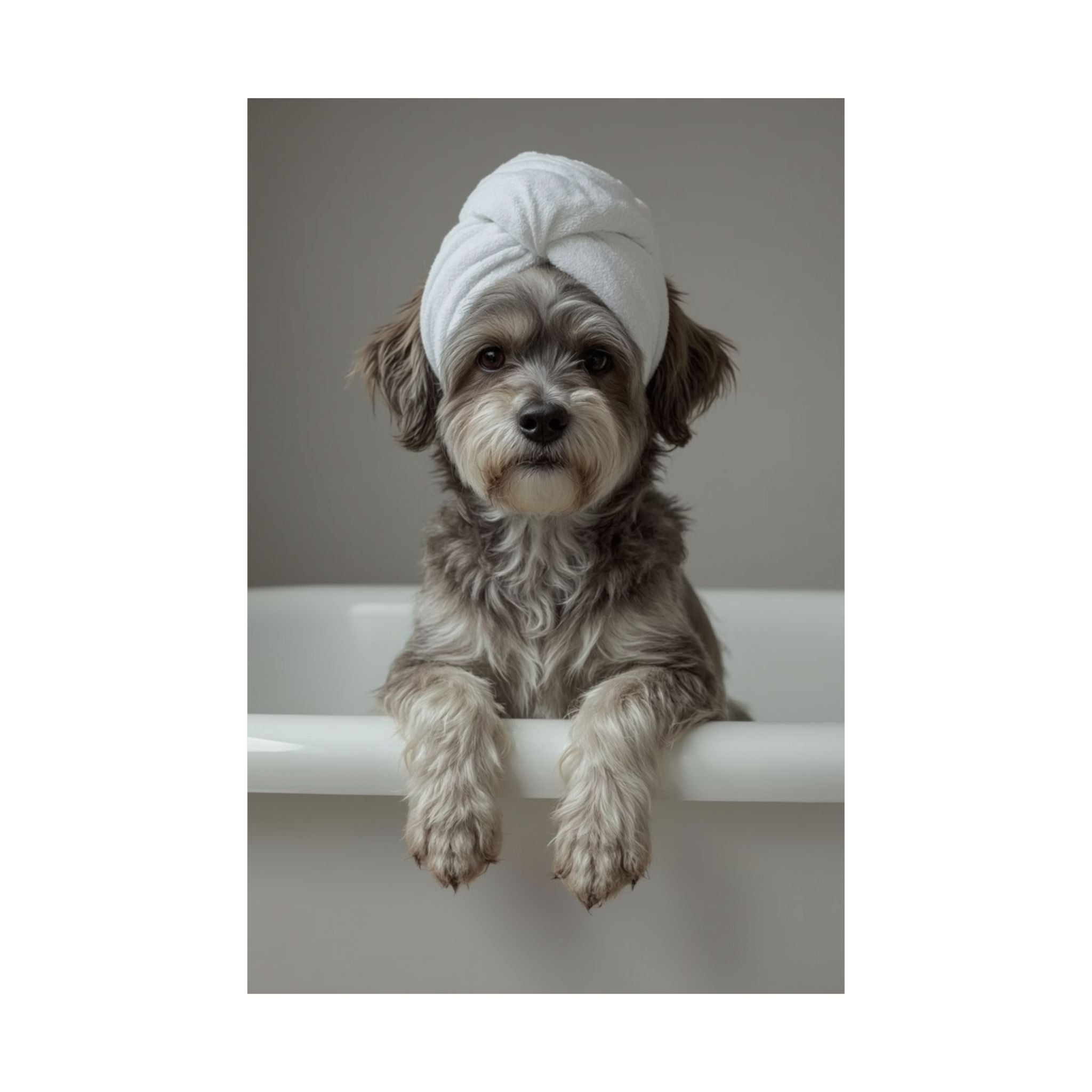 Dog Spa Poster — Cute Puppy in Towel Matte Vertical Wall Art