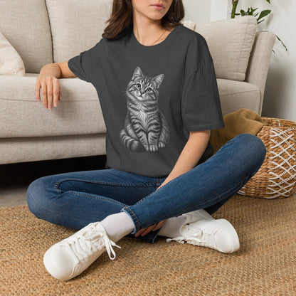 Cat Portrait T-Shirt — Realistic Gray Tabby Kitten Tee
