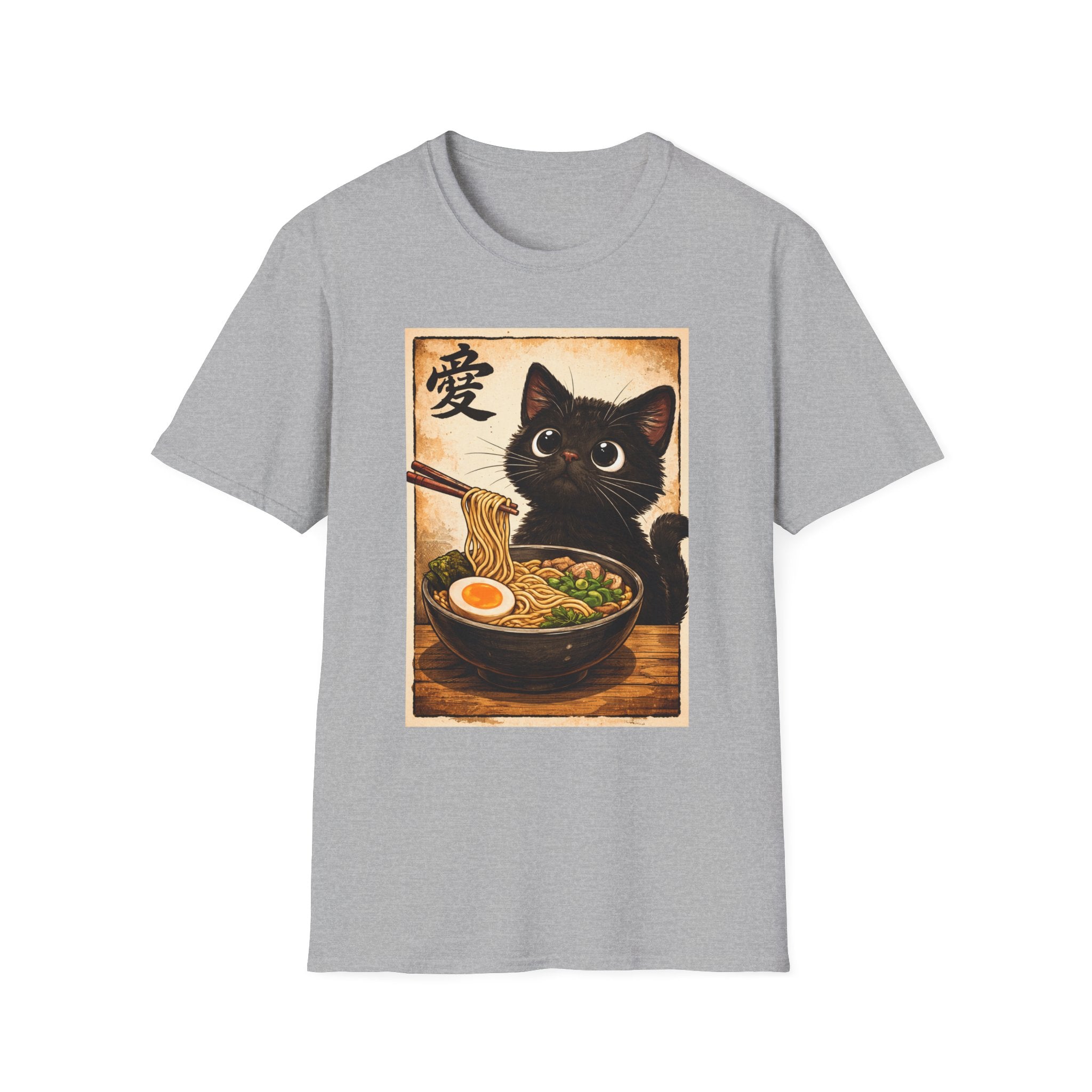 Cat Ramen T-Shirt — Cute Black Cat Eating Ramen Vintage Japanese Love Character