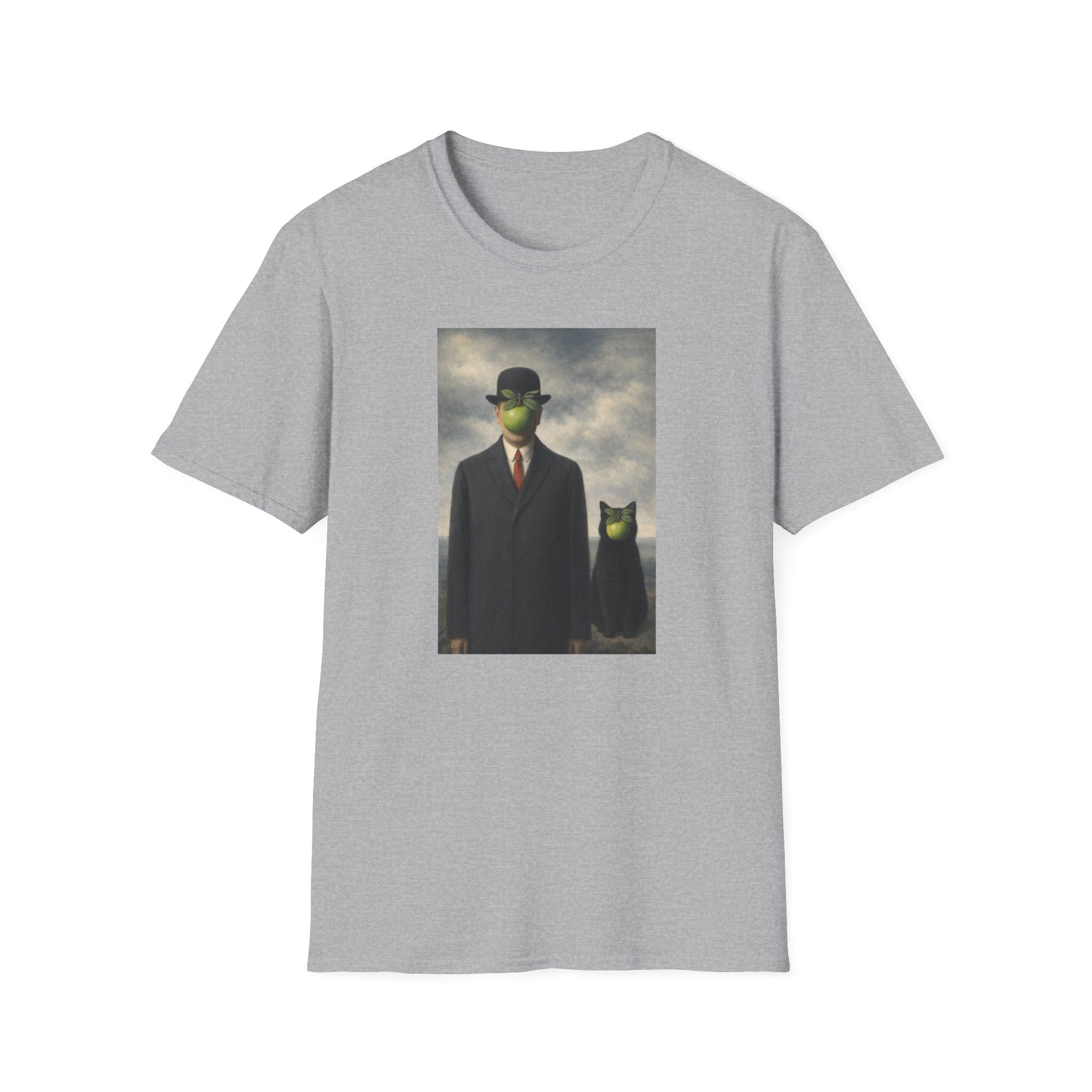 Surreal Magritte-Inspired Man with Apple T-Shirt — Vintage Surrealist Art Tee
