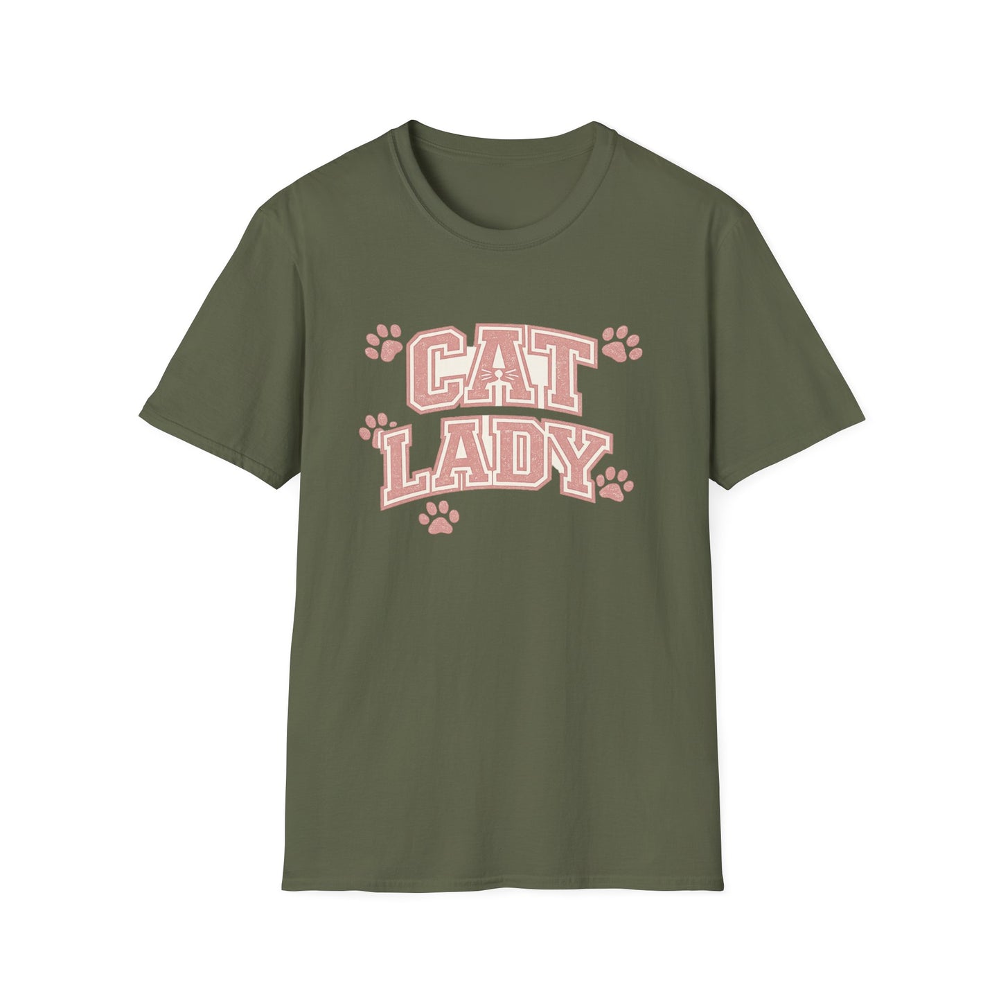 Cat Lady T-Shirt — Cute Pink Paw Print Graphic Tee for Cat Lovers