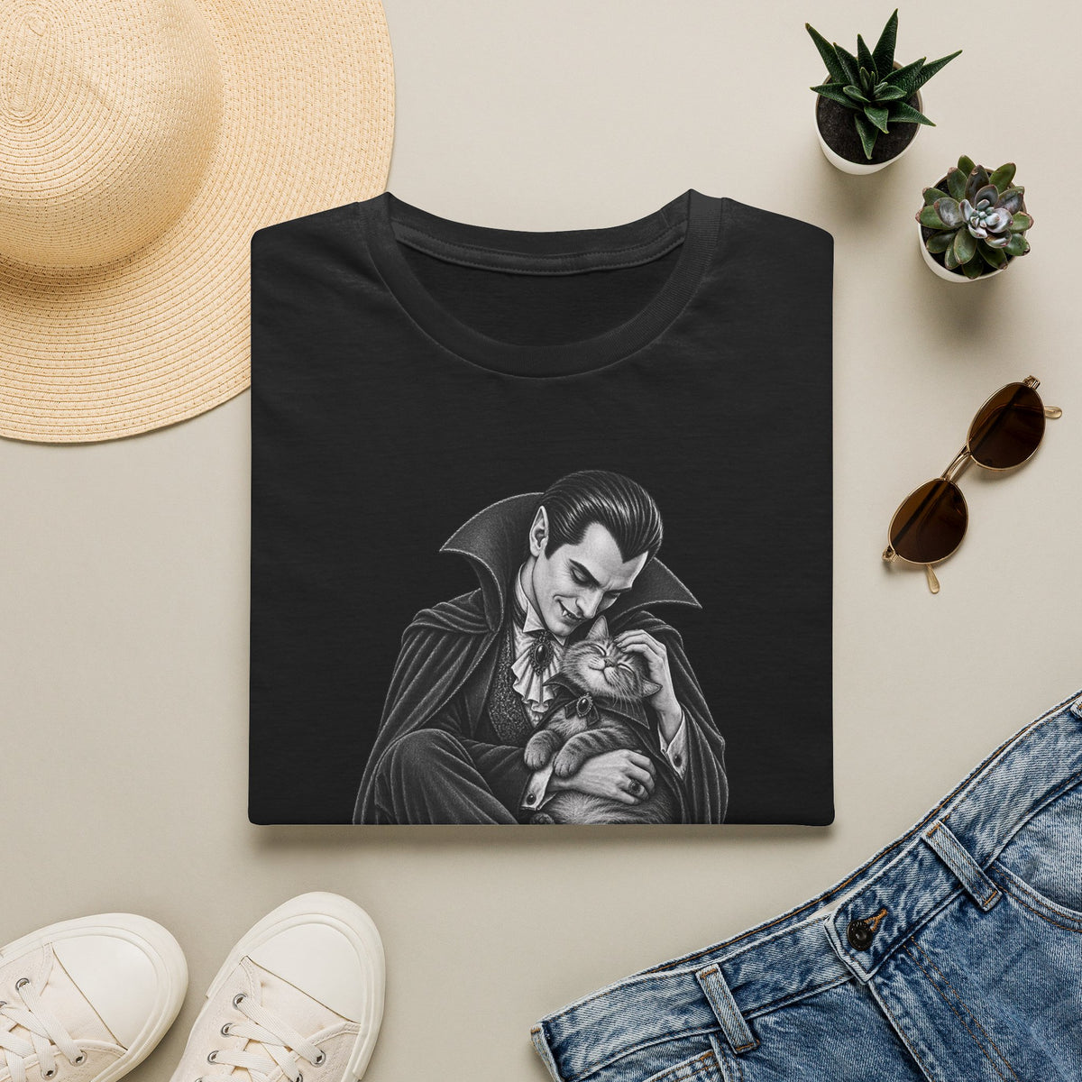 Vampire & Kitty Tee  Cute Gothic Dracula Cat Graphic T-Shirt