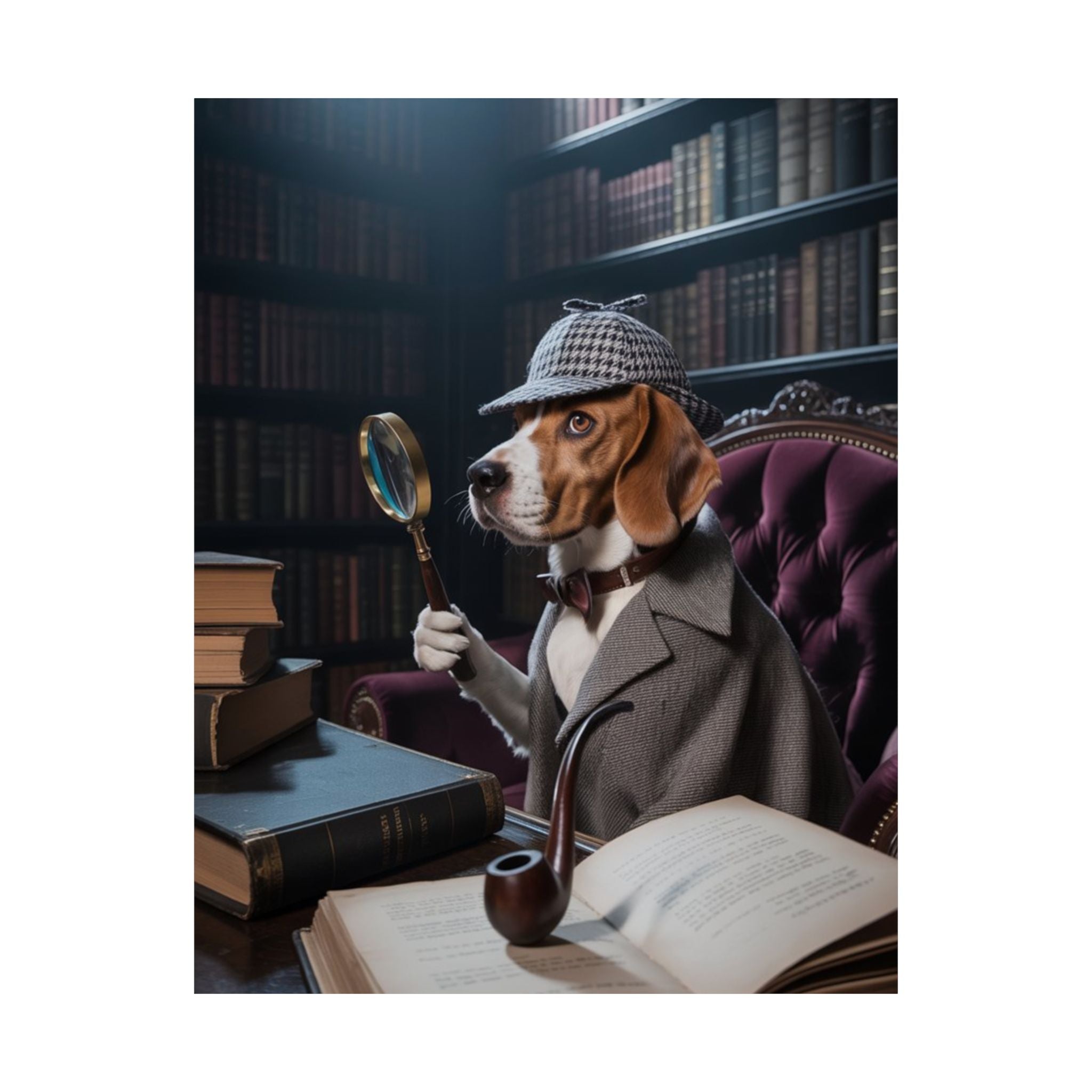 Detective Beagle Matte Poster — Vintage Library Dog Wall Art