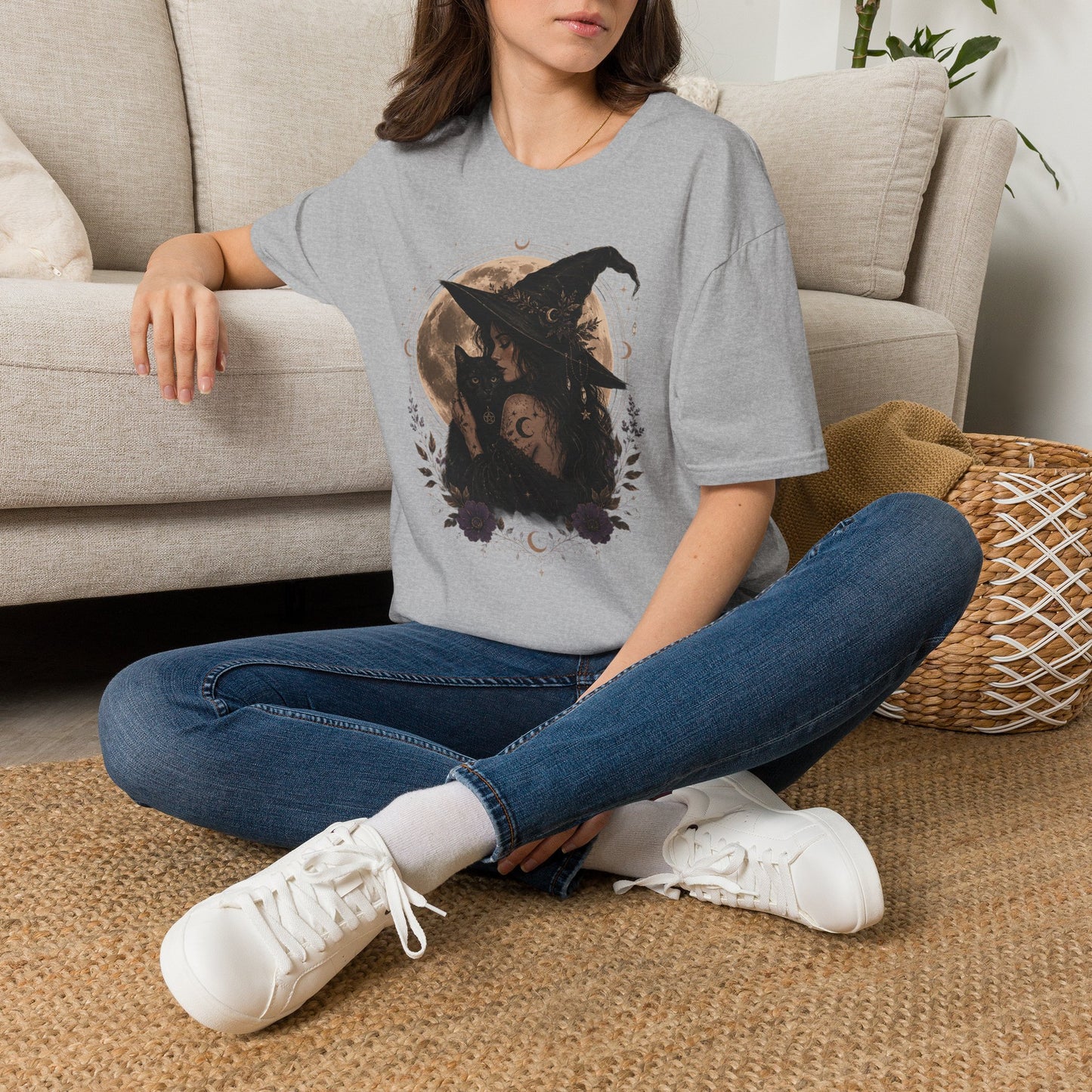 Witch Cat Moon T-Shirt – Gothic Witchcraft Graphic Tee