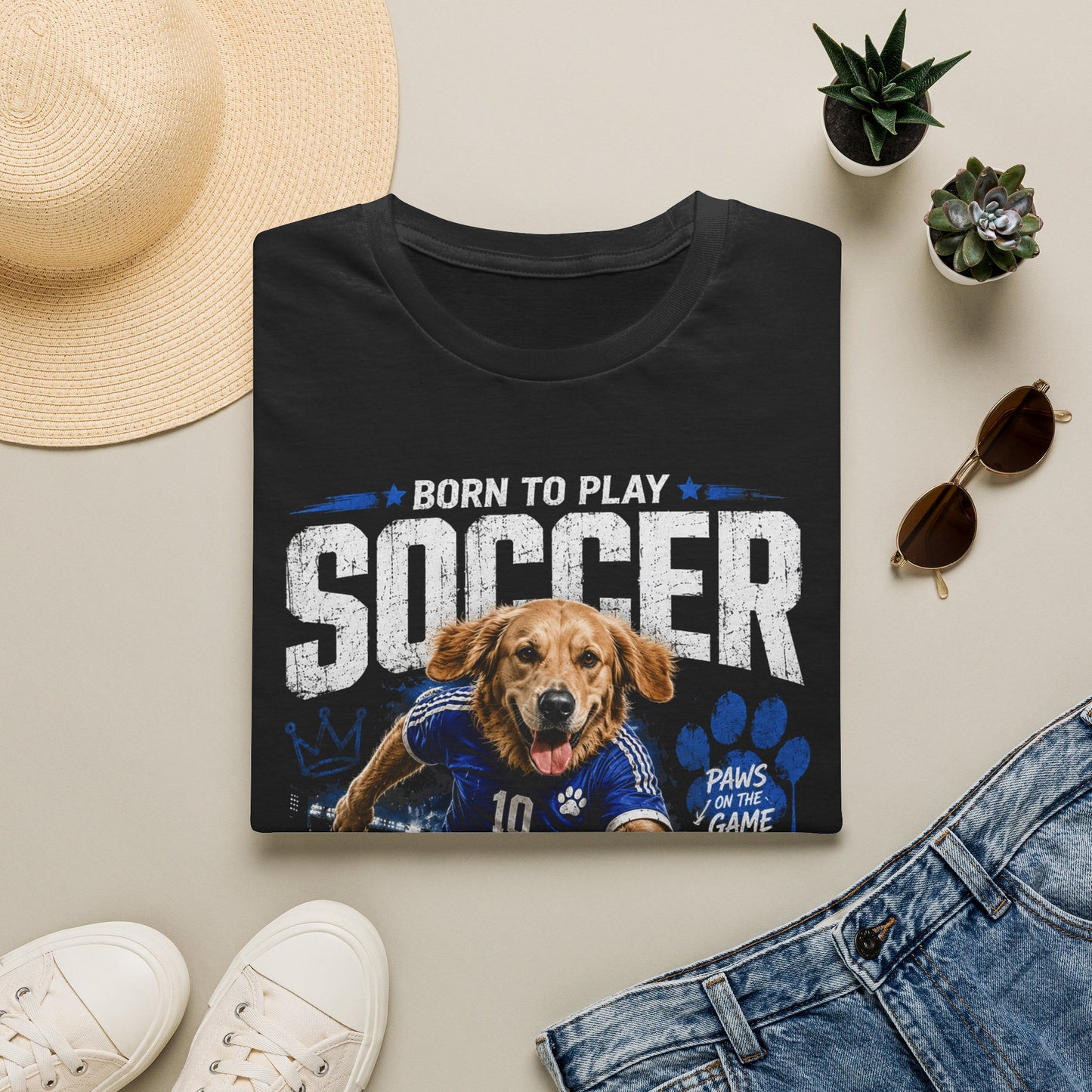 Born to Play Soccer T-Shirt — Golden Retriever Soccer Dog Design