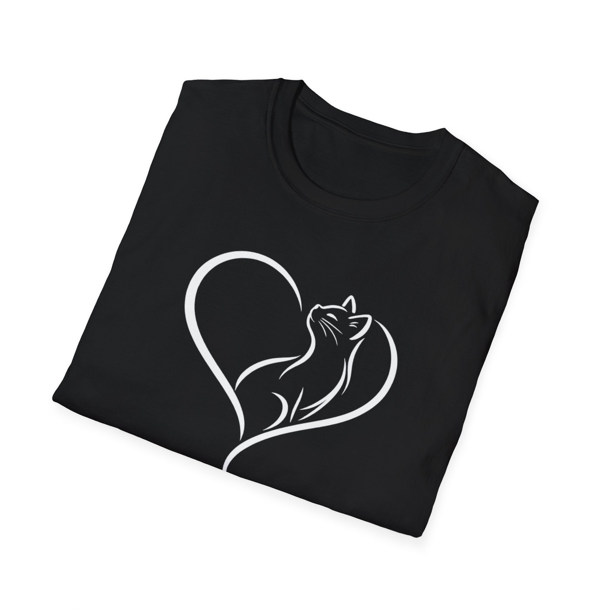 Cat Heart T-Shirt — Minimal Silhouette Cat Lover Tee