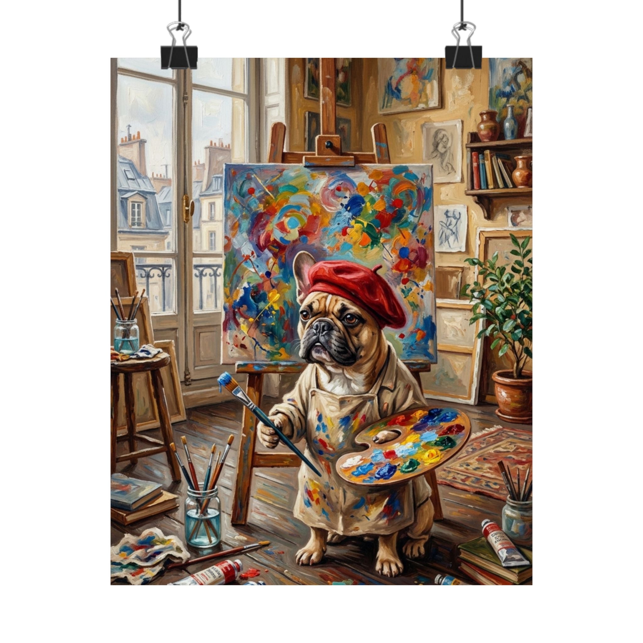Artist French Bulldog Poster — Cute Painter Dog Art Print