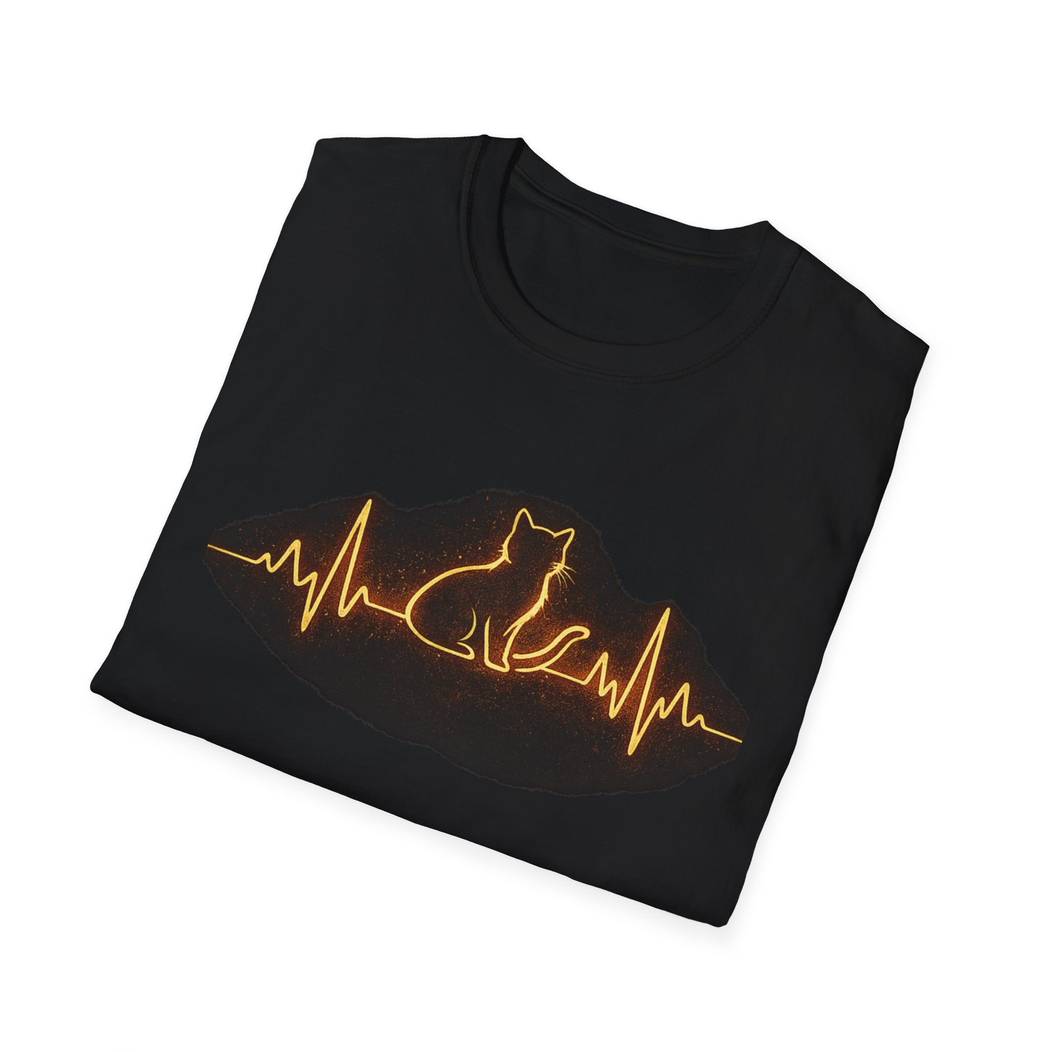 Cat Heartbeat Tee — Neon Cat Pulse Graphic T-Shirt