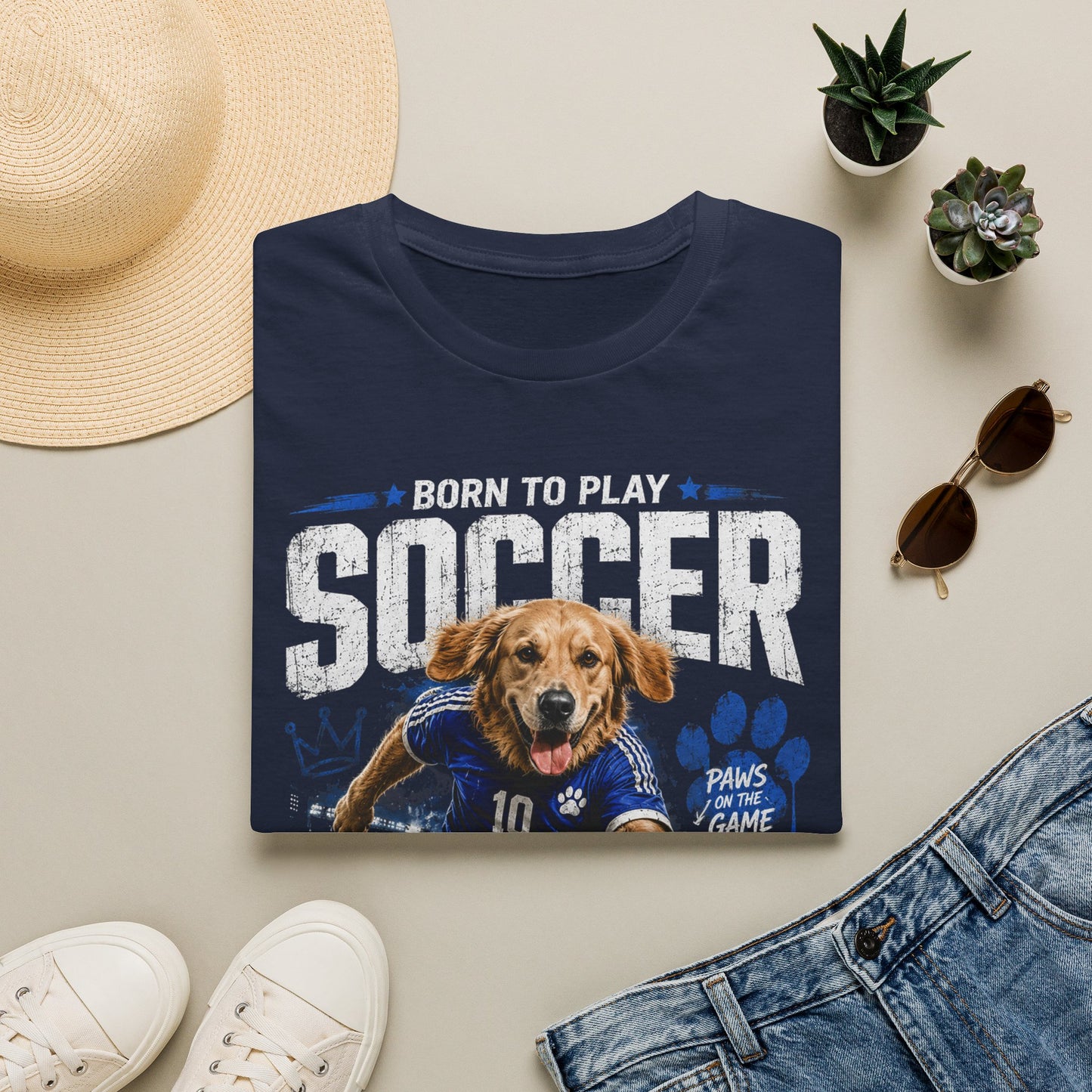 Born to Play Soccer T-Shirt — Golden Retriever Soccer Dog Design