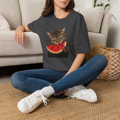 Cat Eating Watermelon T‑Shirt — Cute Summer Cat Graphic Tee