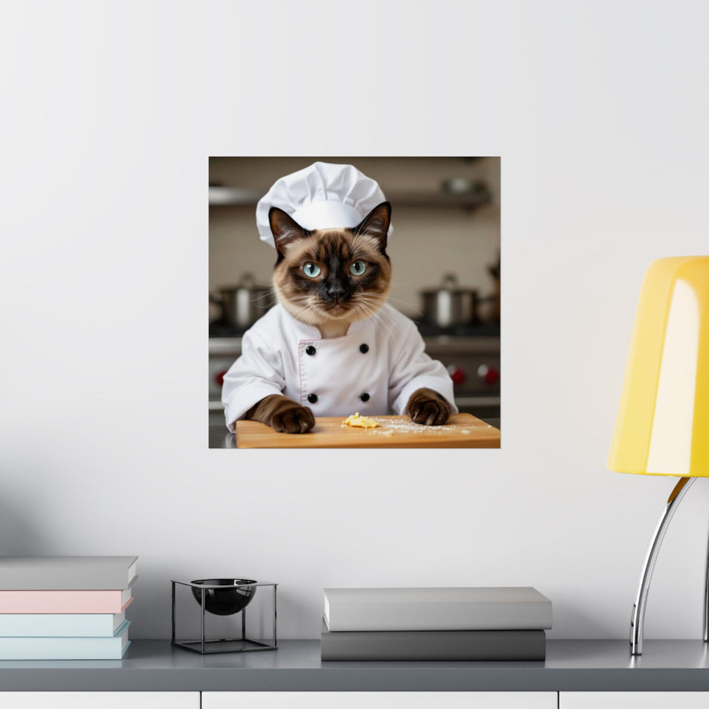 Chef Cat Poster — Cute Siamese Cat in Chef Outfit Matte Vertical Wall Art