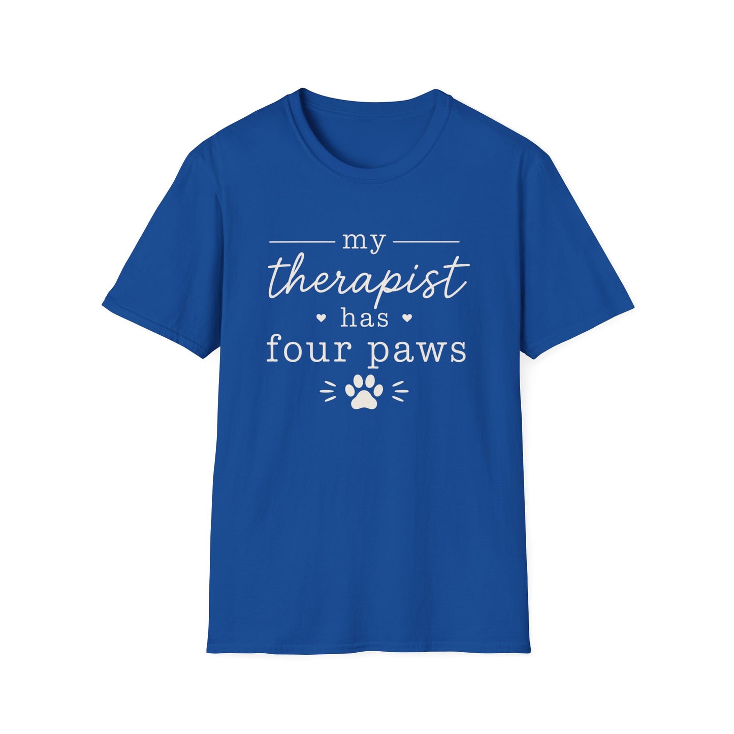 Pet Lover T-Shirt — "My Therapist Has Four Paws" Cute Dog & Cat Therapy Tee