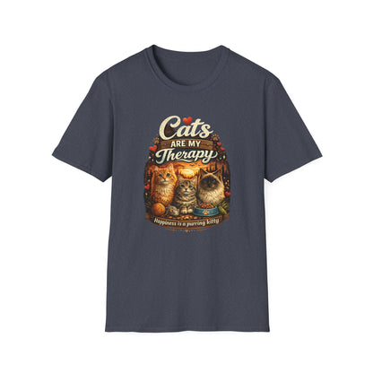 Cats Are My Therapy T-Shirt — Vintage Cozy Cat Lover Tee