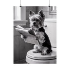 Funny Yorkie Reading Newspaper Poster — Matte Vertical Dog Wall Art