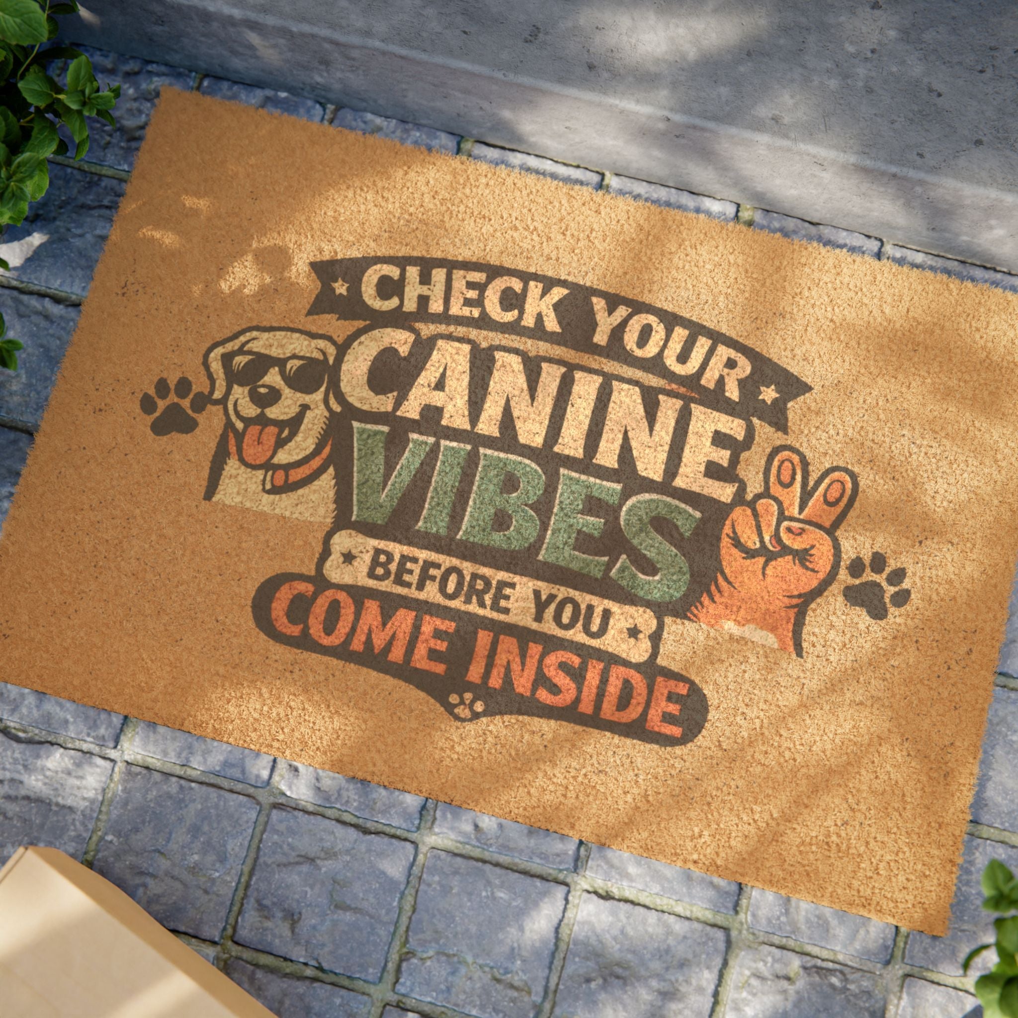 Doormat – "Check Your Canine Vibes Before You Come Inside" Funny Dog Welcome Mat