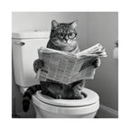 Digital download Cat Bathroom Poster – Funny Cat Reading Newspaper Wall Art, Quirky Black & White Matte Vertical Print