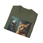 Alien Selfie T‑Shirt — Cute Ginger Cat & UFO Friend Graphic Tee