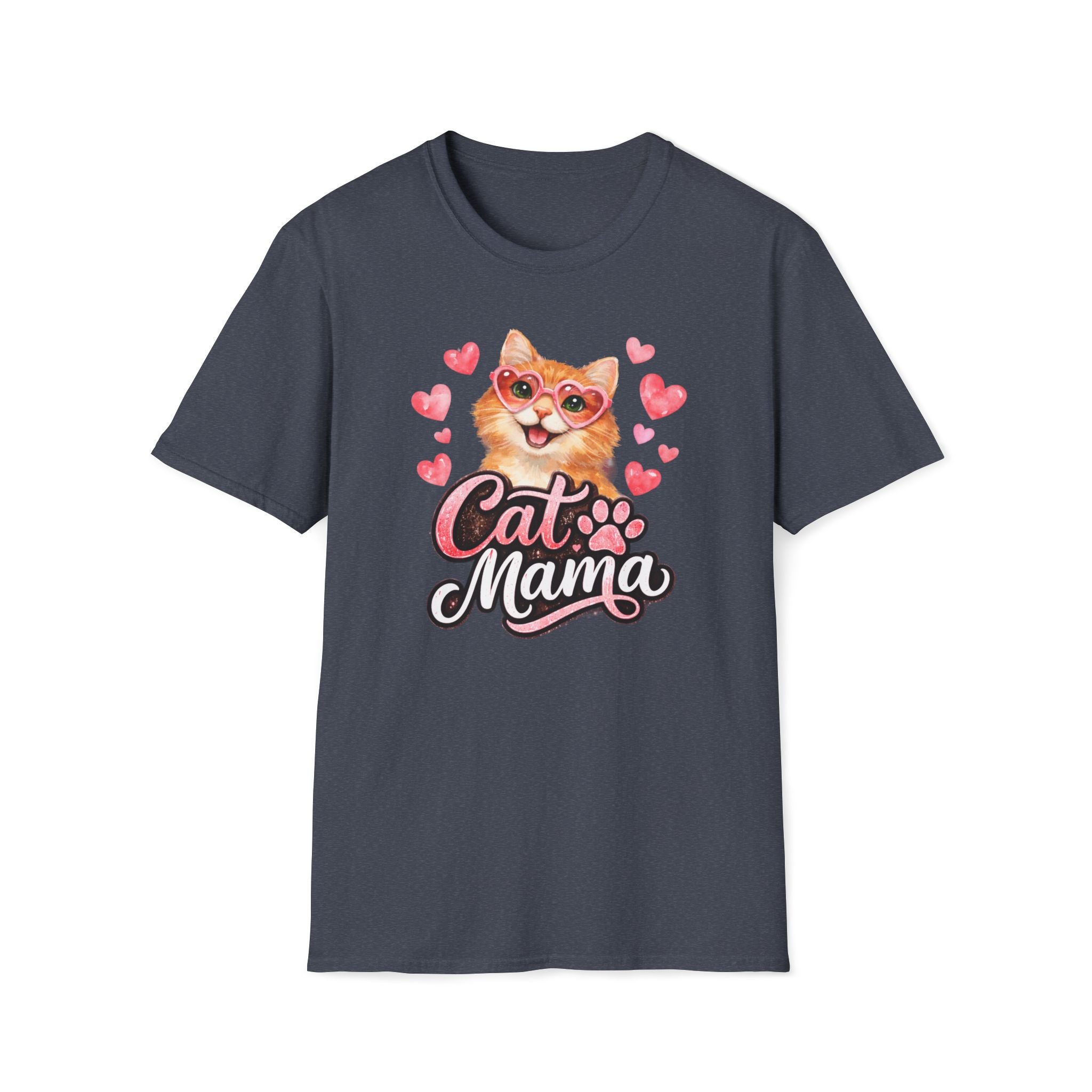 Cat Mama T-Shirt — Cute Cat with Hearts Graphic Tee for Cat Lovers