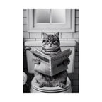 Cat Reading Newspaper Poster — Funny Black & White Matte Vertical Wall Art