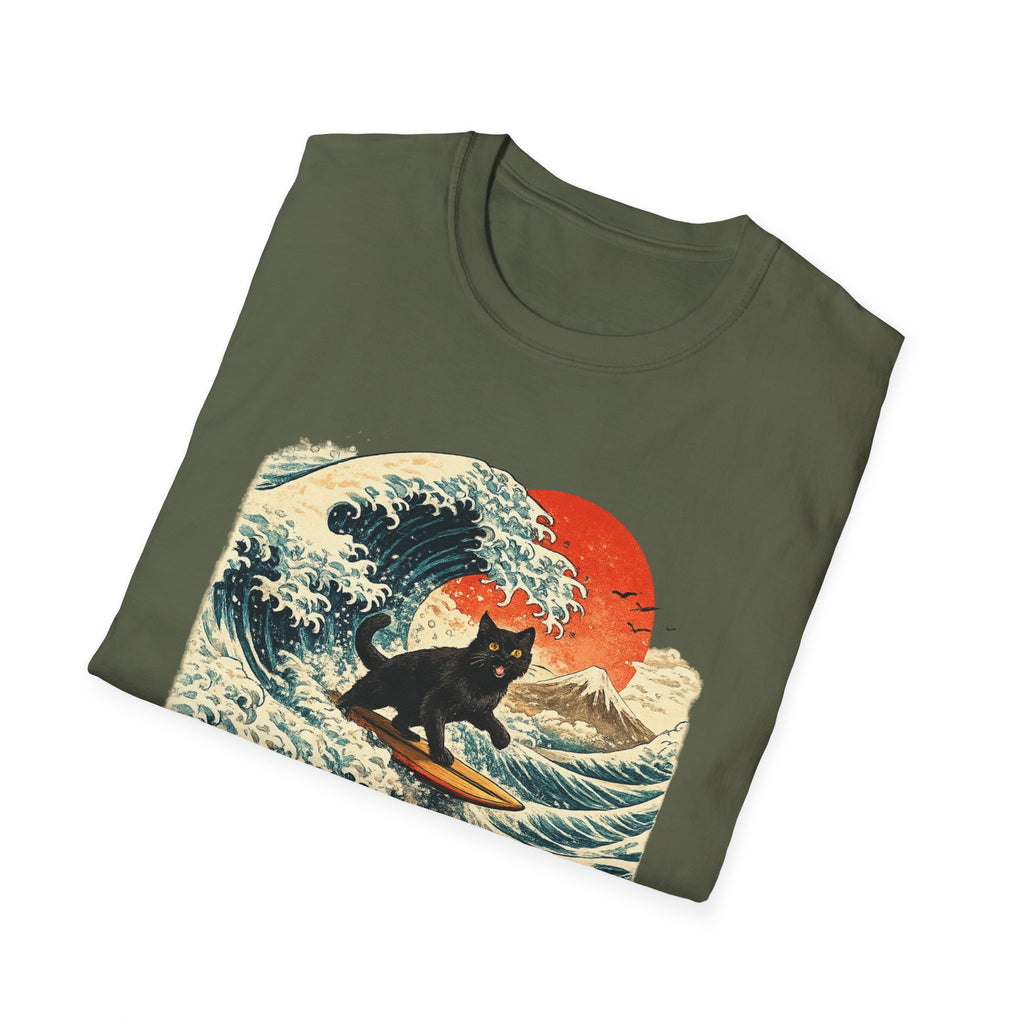 Surfing Cat T-Shirt — Retro Wave Japanese-Style Sunset Graphic Tee