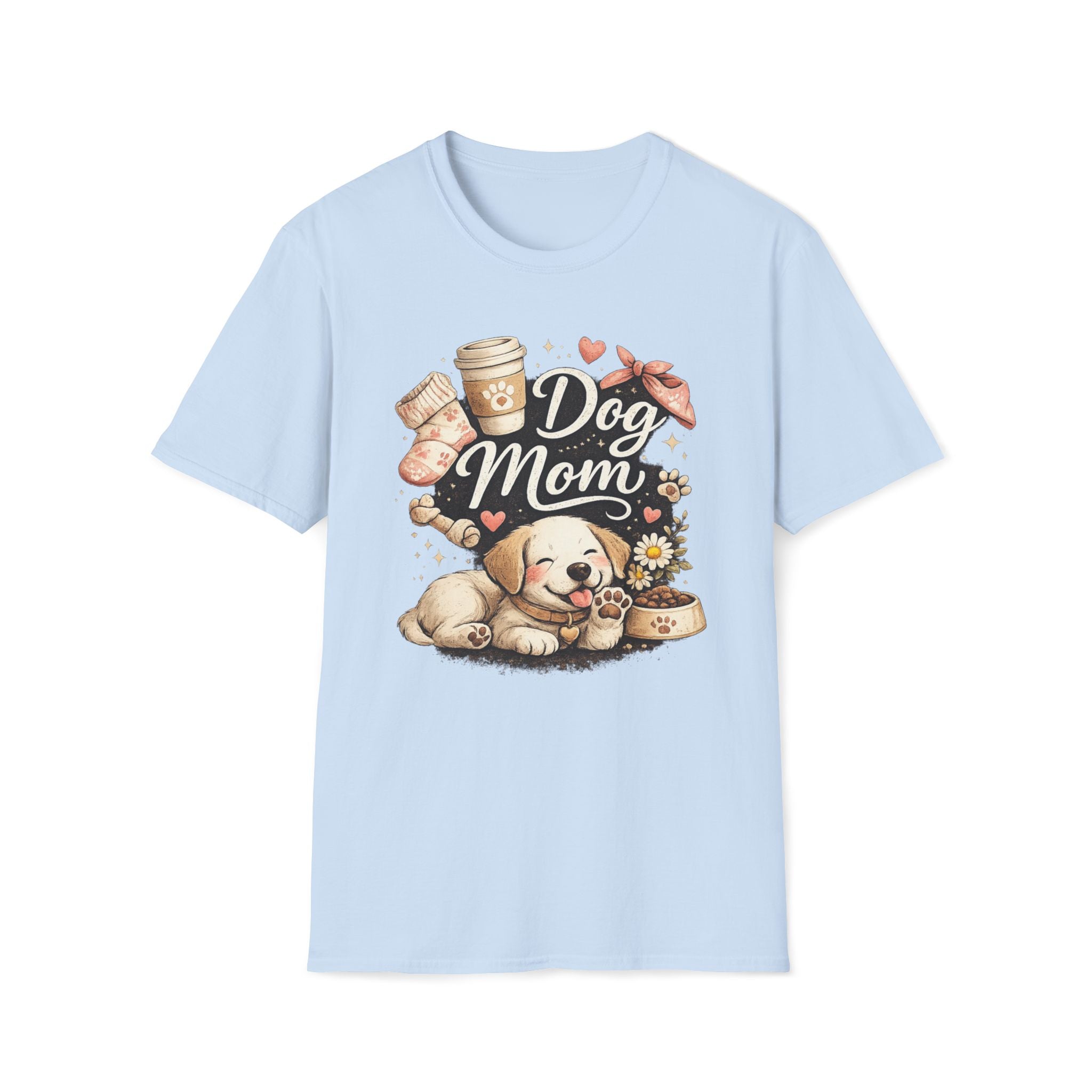 Dog Mom T-Shirt — Cute Puppy, Coffee & Floral Design