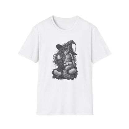 Witch and Cat Graphic T-Shirt — Cozy Gothic Halloween Tee