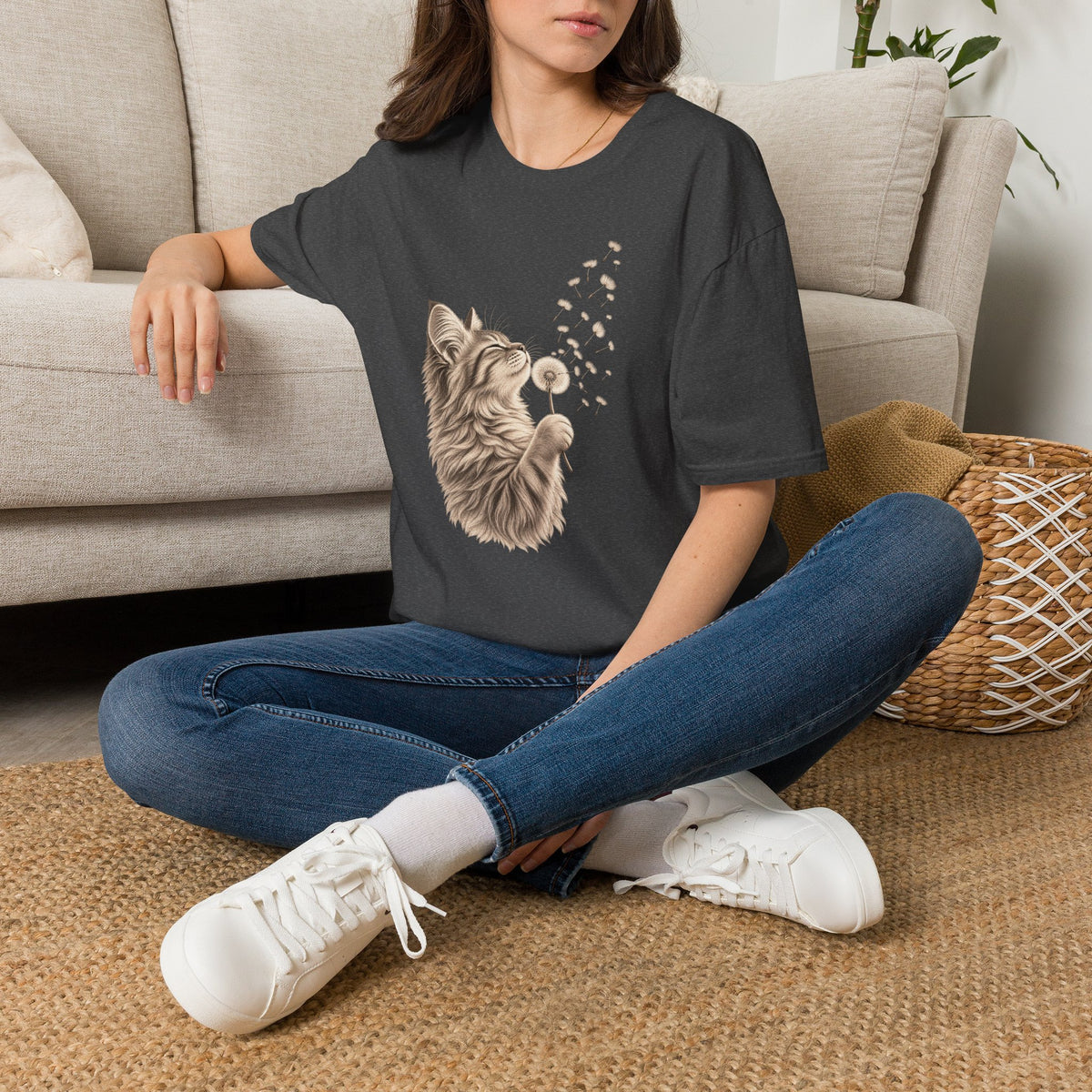 Cat Dandelion T-Shirt — Cute Cat Blowing Dandelion Graphic Tee