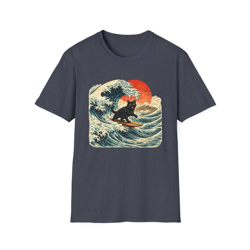Surfing Cat T-Shirt — Retro Wave Japanese-Style Sunset Graphic Tee