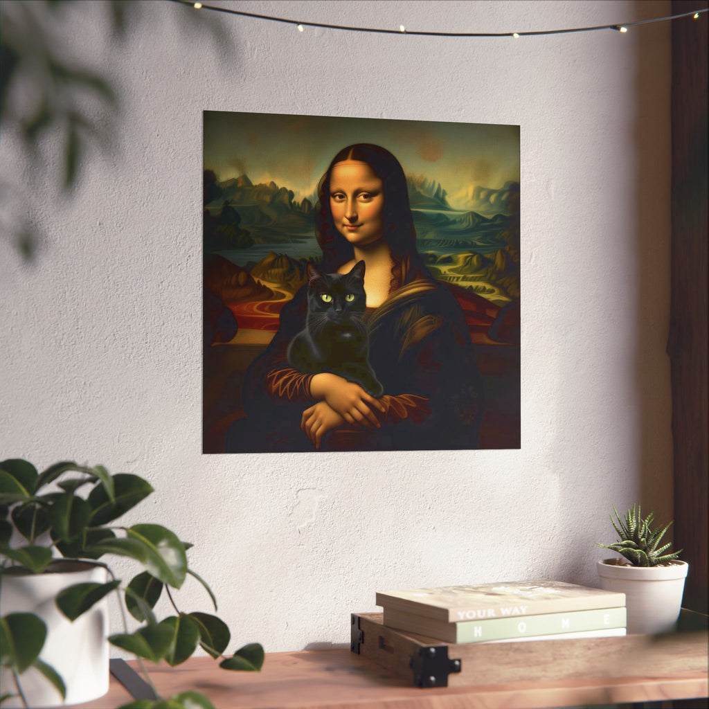 Mona Lisa with Black Cat Matte Poster — Vintage Art Print
