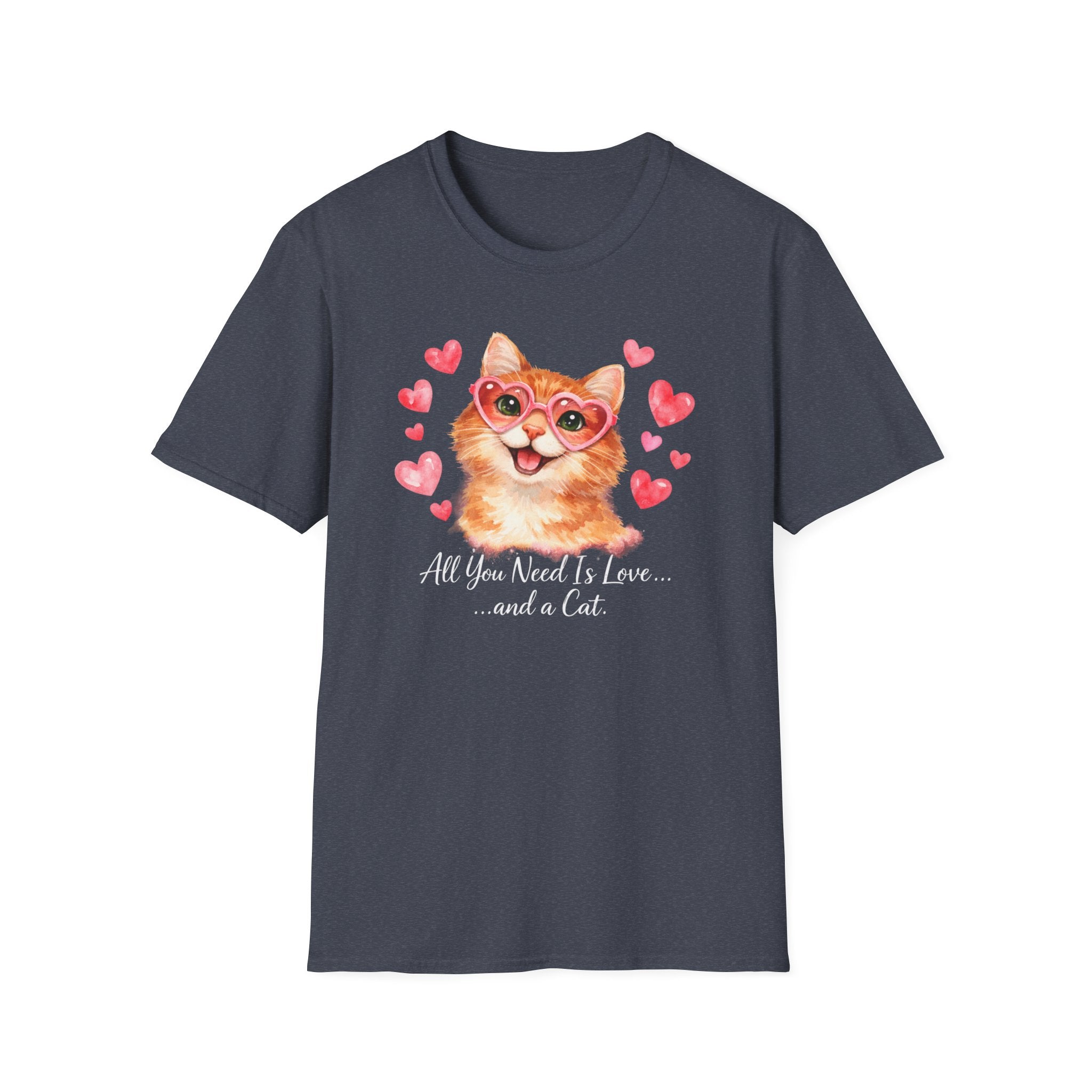 All You Need Is Love... and a Cat T-Shirt — Cute Heart Sunglasses Kitty Tee