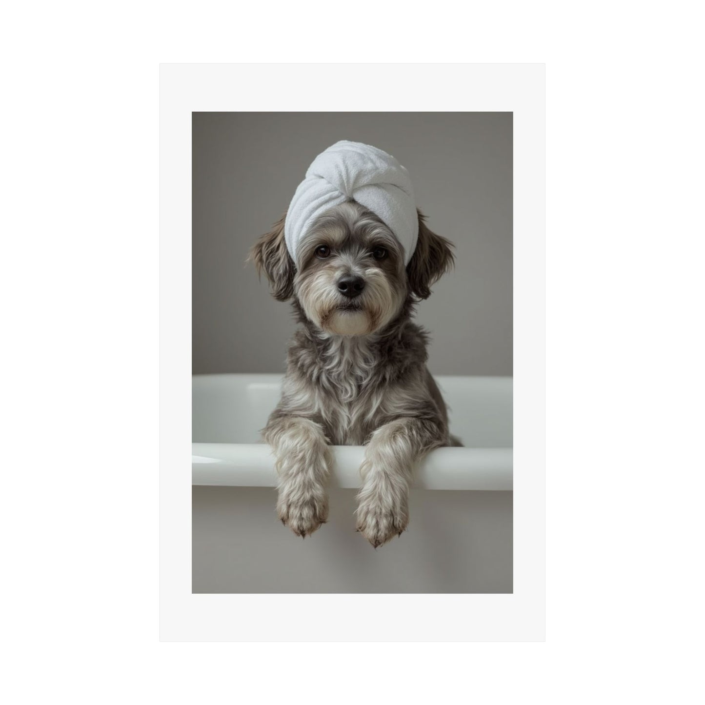 Dog Spa Poster — Cute Puppy in Towel Matte Vertical Wall Art