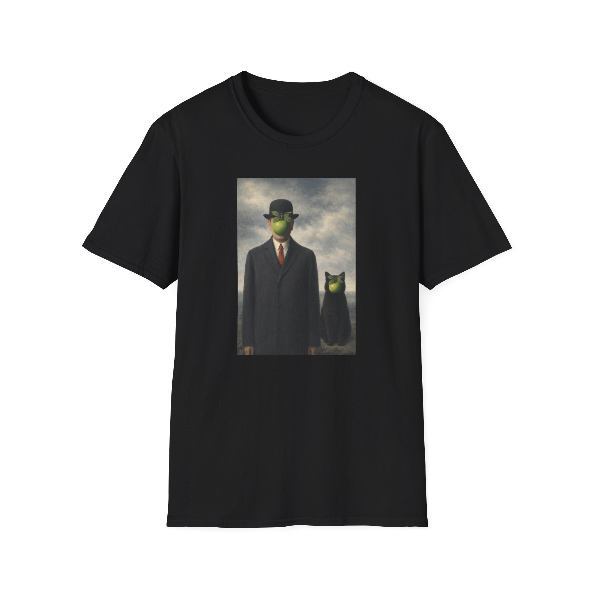 Surreal Magritte-Inspired Man with Apple T-Shirt — Vintage Surrealist Art Tee
