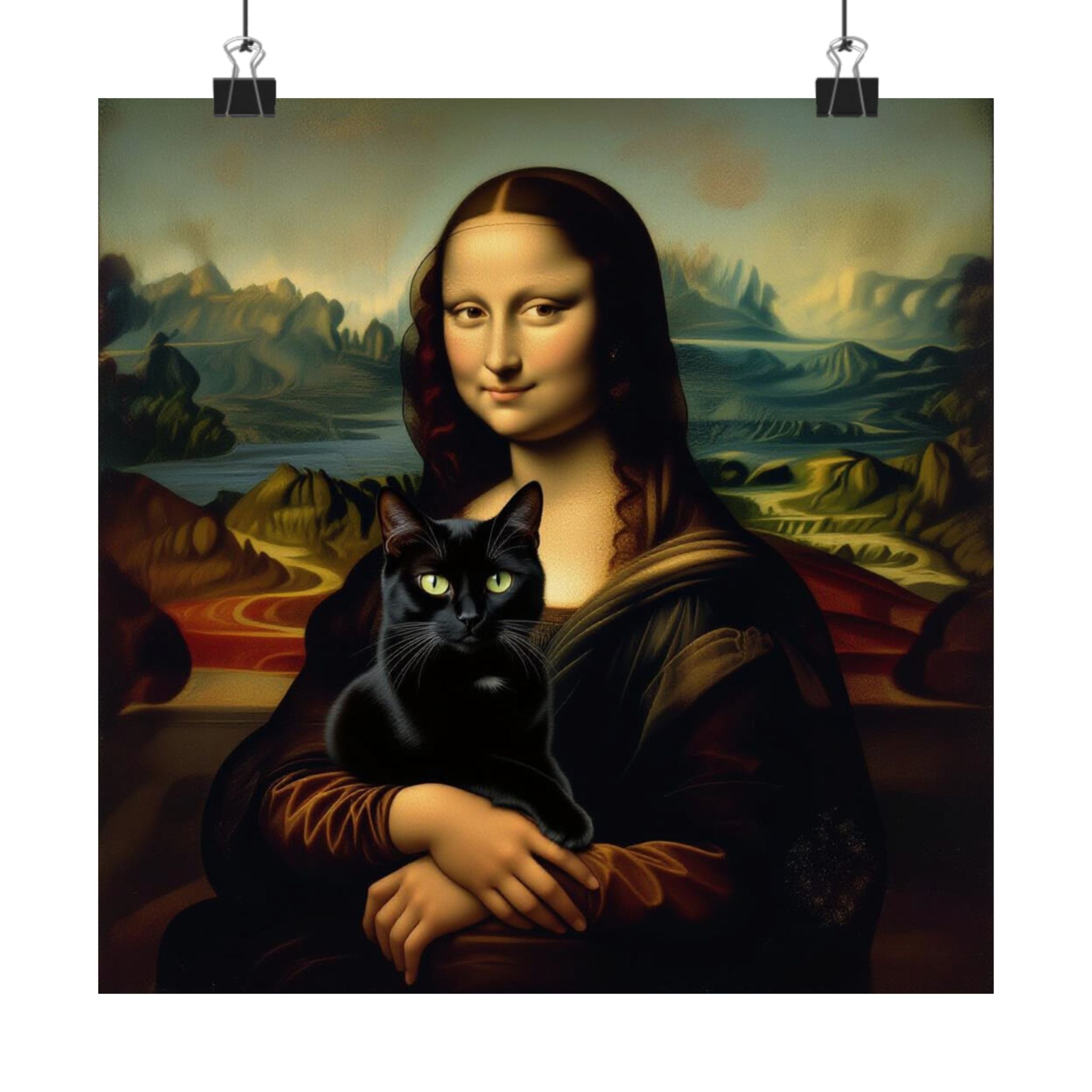 Mona Lisa with Black Cat Matte Poster — Vintage Art Print