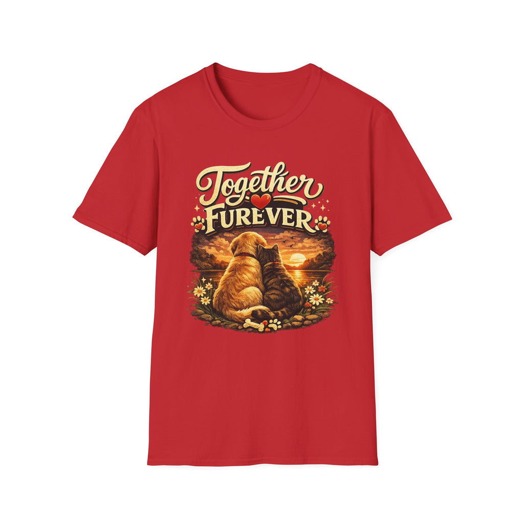 T-Shirt — "Together Furever" Dog and cat Sunset Graphic Tee