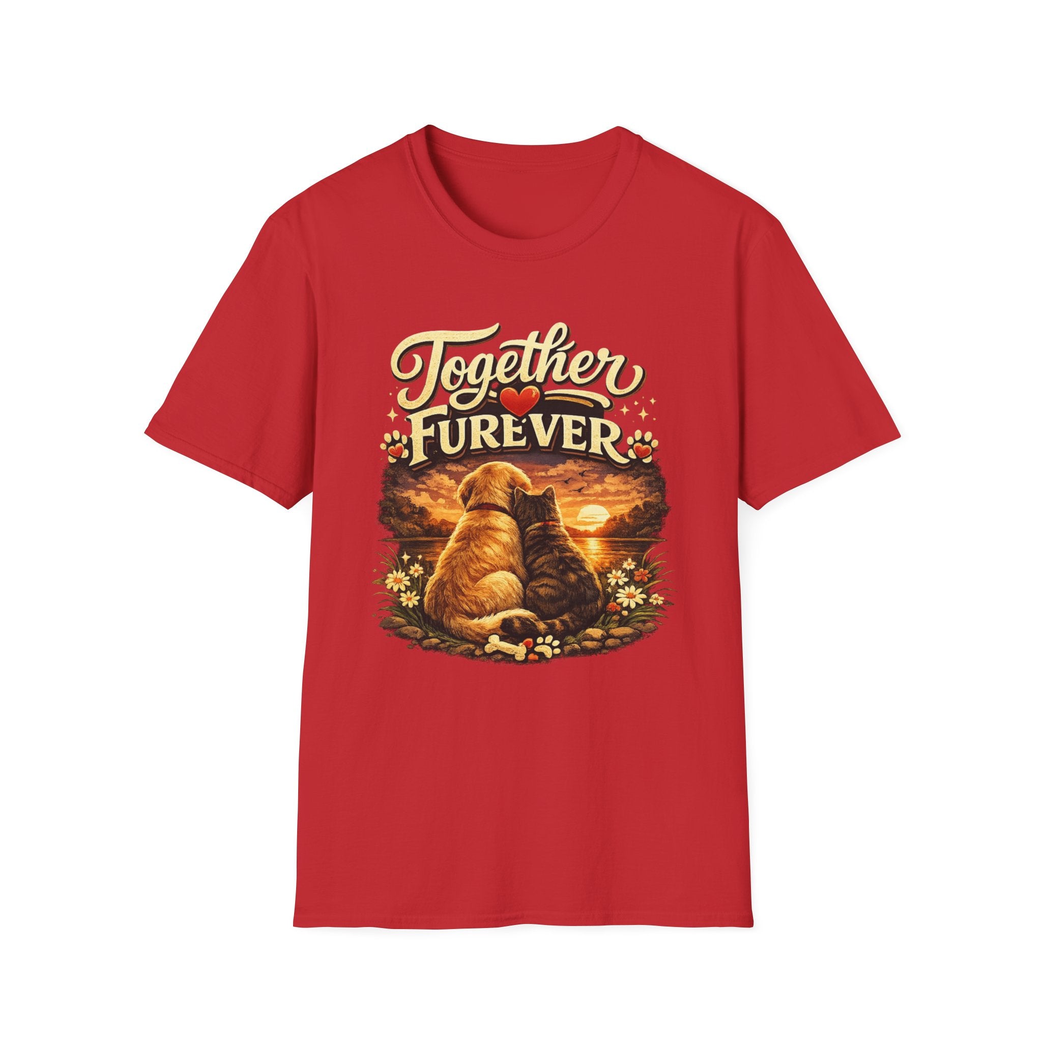 T-Shirt — "Together Furever" Dog and cat Sunset Graphic Tee
