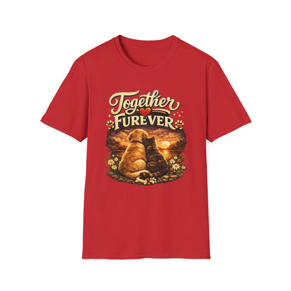 T-Shirt — "Together Furever" Dog and cat Sunset Graphic Tee
