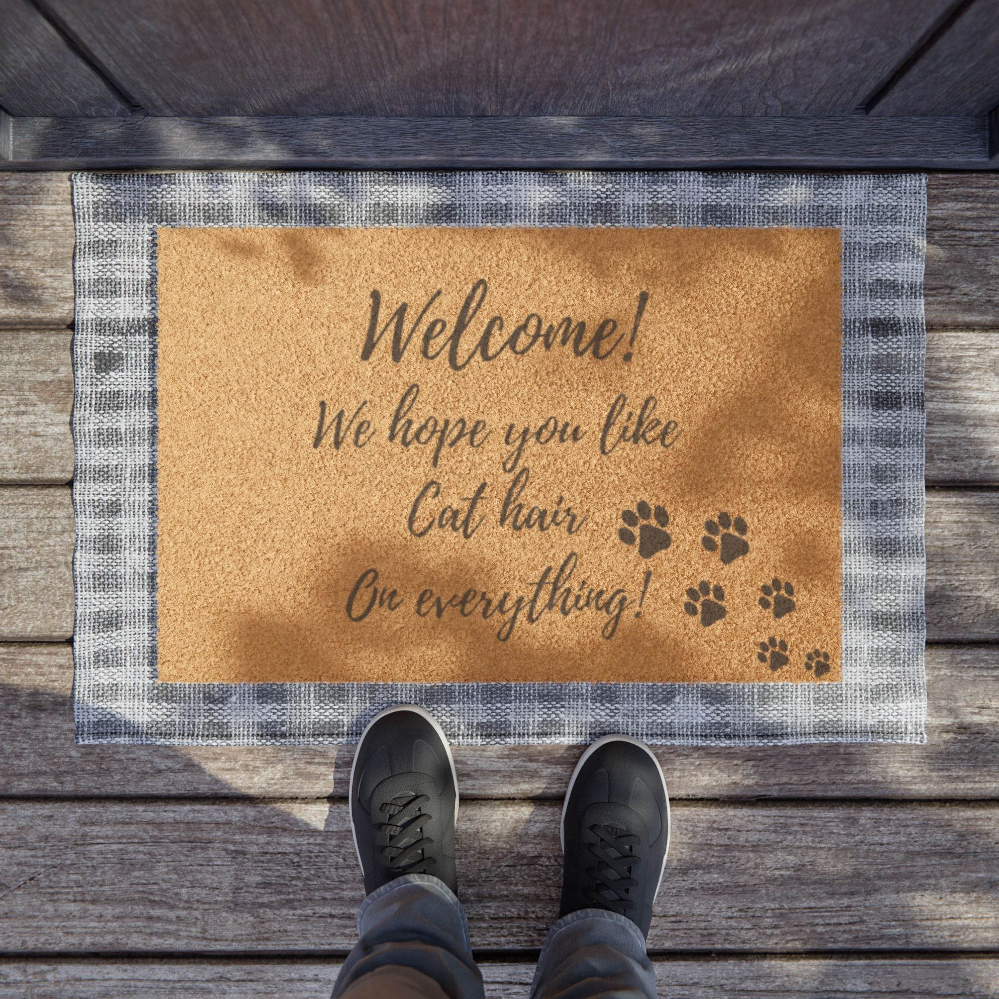 Welcome Doormat — "We Hope You Like Cat Hair On Everything" Cat Paw Entrance Mat