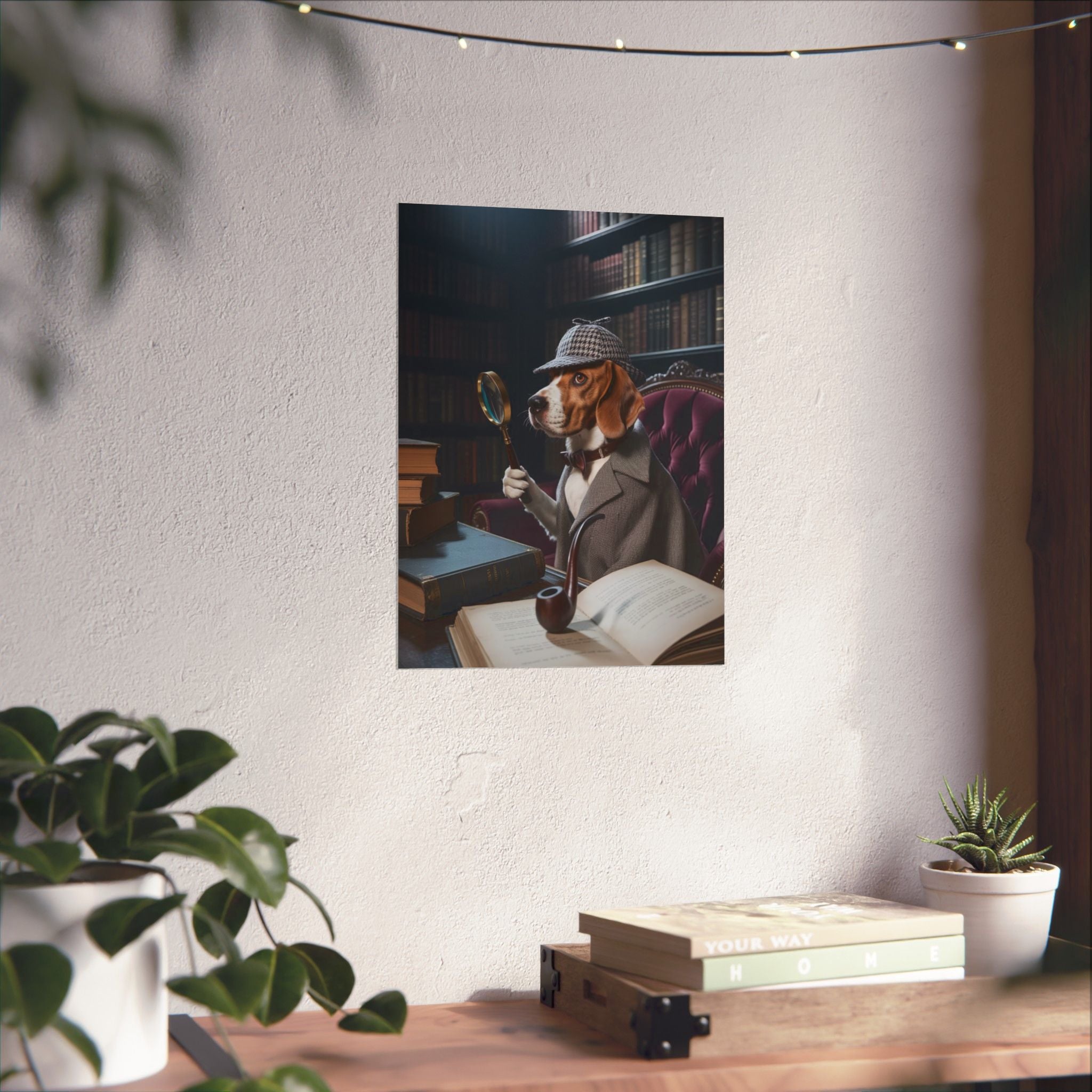Detective Beagle Matte Poster — Vintage Library Dog Wall Art
