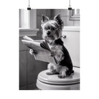 Funny Yorkie Reading Newspaper Poster — Matte Vertical Dog Wall Art