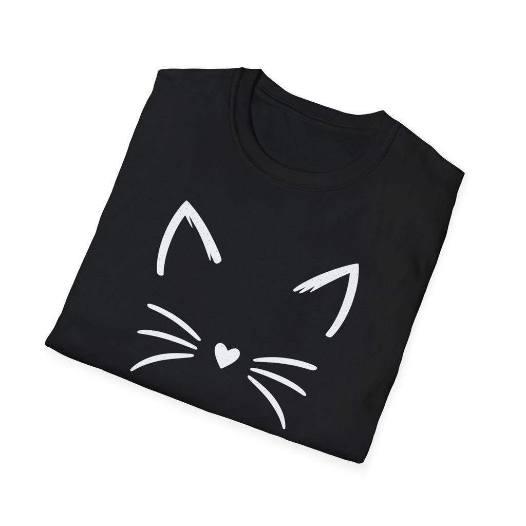 Cat Face Heart Nose T-Shirt — Cute Minimal Graphic Tee for Cat Lovers