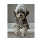 Dog Spa Poster — Cute Puppy in Towel Matte Vertical Wall Art