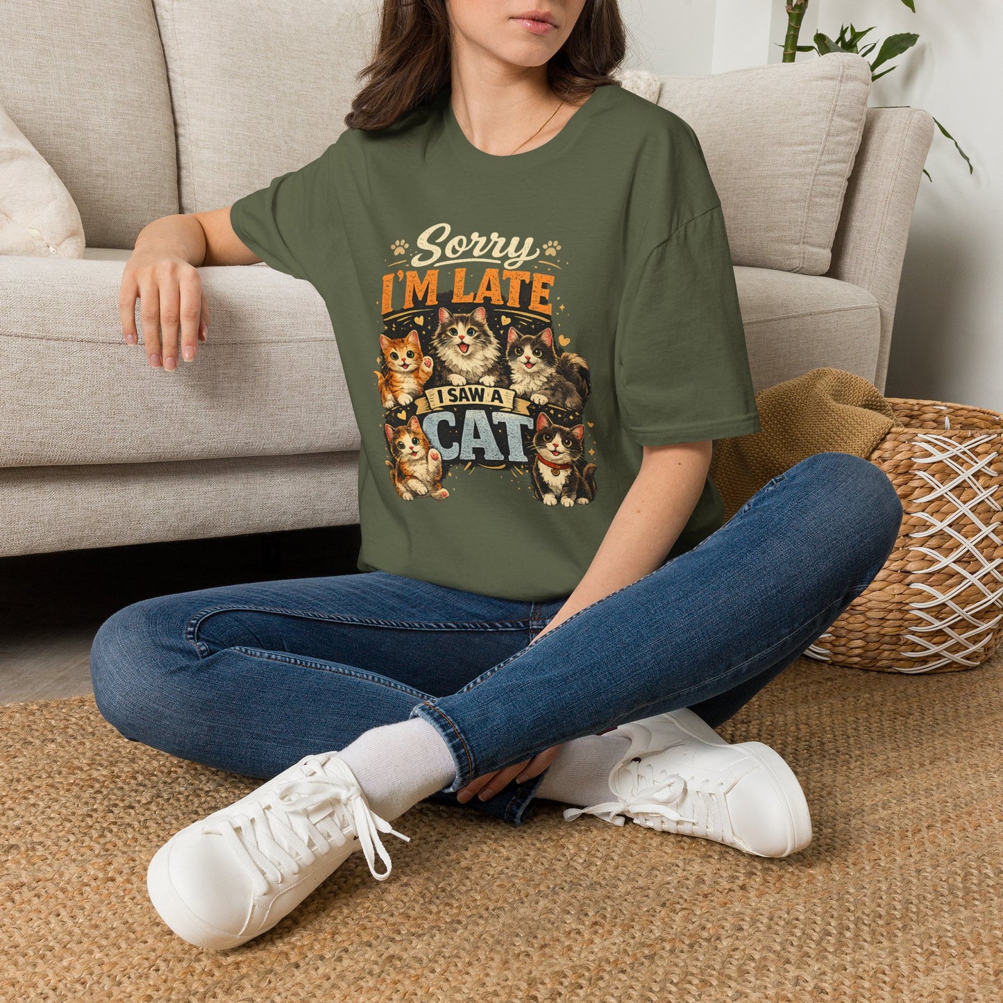 Sorry I'm Late I Saw A Cat T-Shirt — Cute Cat Lover Graphic Tee