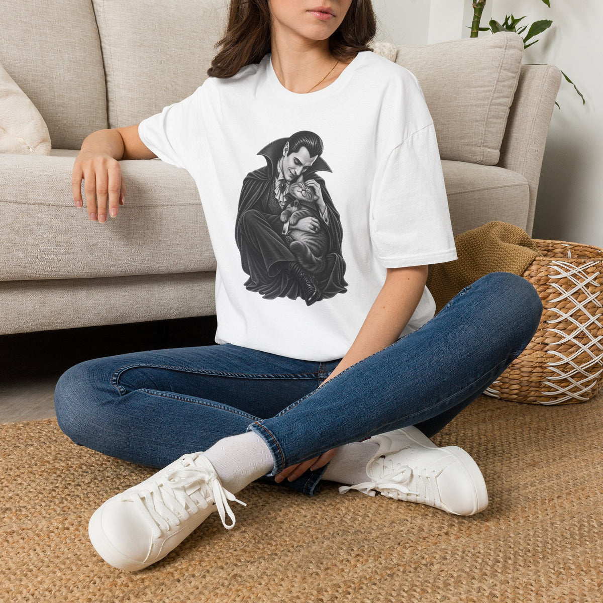 Vampire & Kitty Tee  Cute Gothic Dracula Cat Graphic T-Shirt