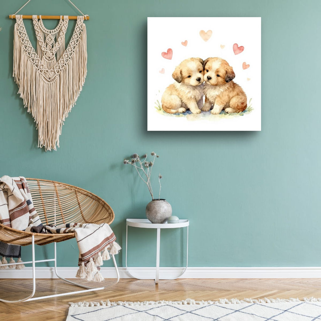 Puppy Love Matte Poster — Watercolor Puppies with Hearts